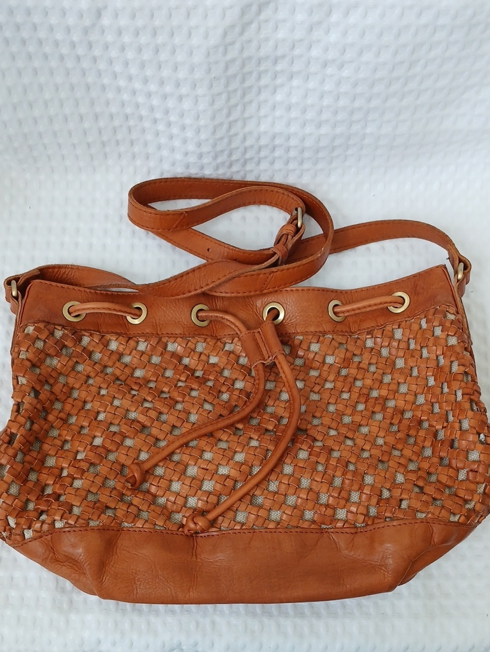 MARTA PONTI Genuine Leather Woven Drawstring Shoulder Bag from Italy
